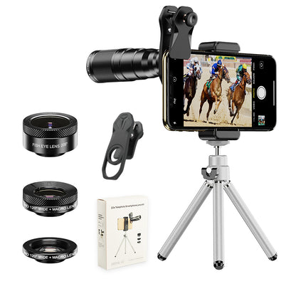 APEXEL Phone Camera Lens Kit, 22X Telephoto Lens + 120Â° Wide Angle Lens + 25X Macro Lens + 205Â° Fish Eye Lens