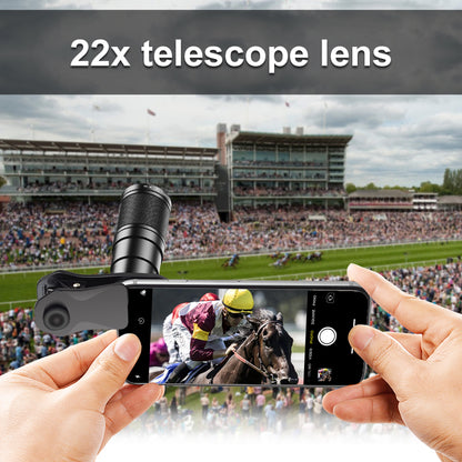 APEXEL Phone Camera Lens Kit, 22X Telephoto Lens + 120Â° Wide Angle Lens + 25X Macro Lens + 205Â° Fish Eye Lens