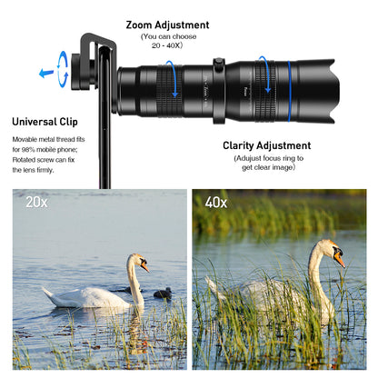 APEXEL HD Metal 20-40x Zoom Telescope Telephoto Lens Monocular Phone Camera Lens for iPhone Samsung Huawei