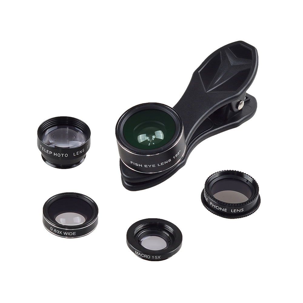 APEXEL APL-DG5-H 5-in-1 Fisheye Wide Angle Macro Telephoto CPL Lens Mobile Phone Mini Camera Lens