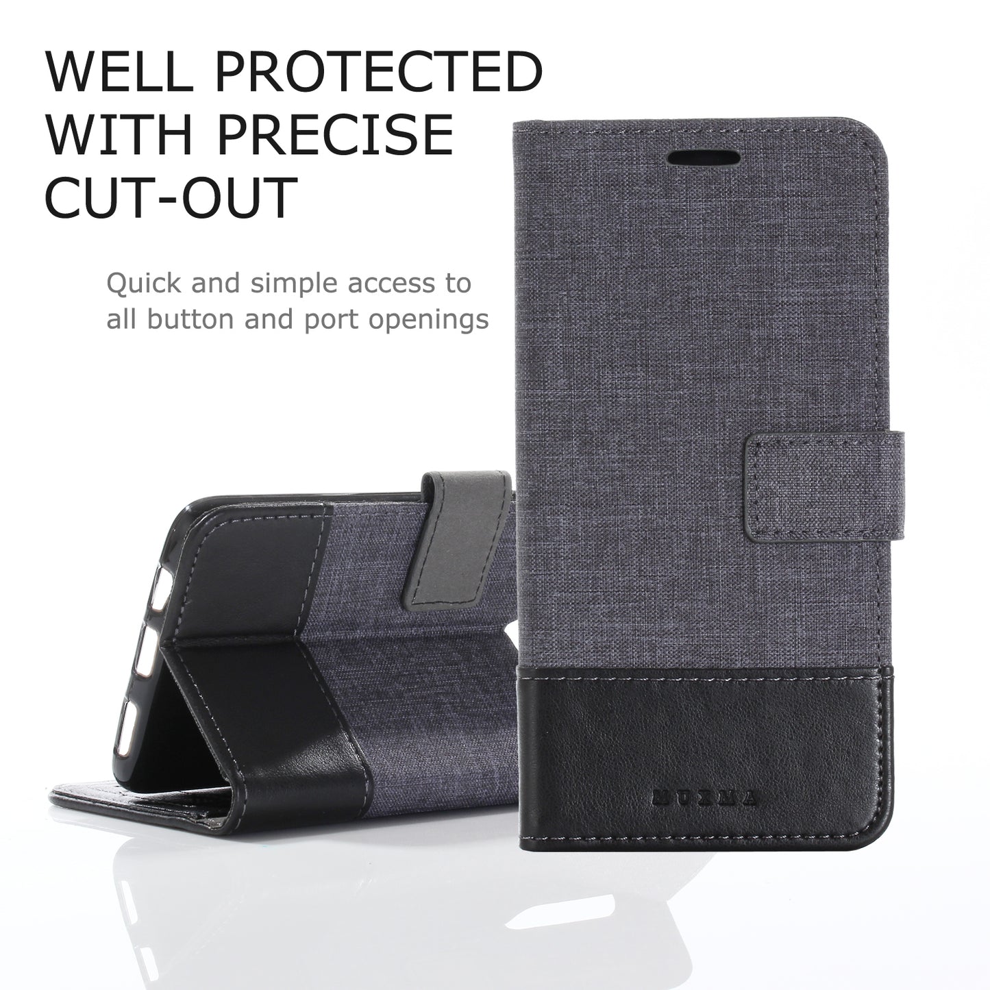 MUXMA PU Leather Canvas Splicing Wallet Stand Case for OnePlus 6