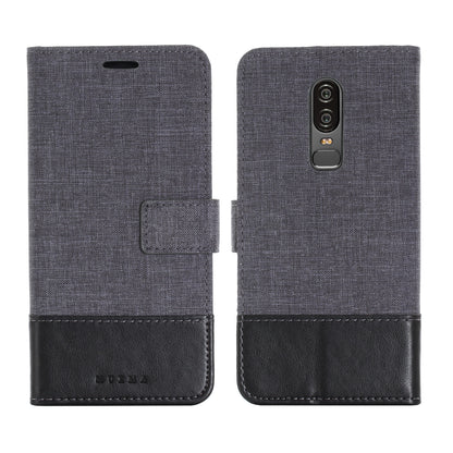 MUXMA PU Leather Canvas Splicing Wallet Stand Case for OnePlus 6