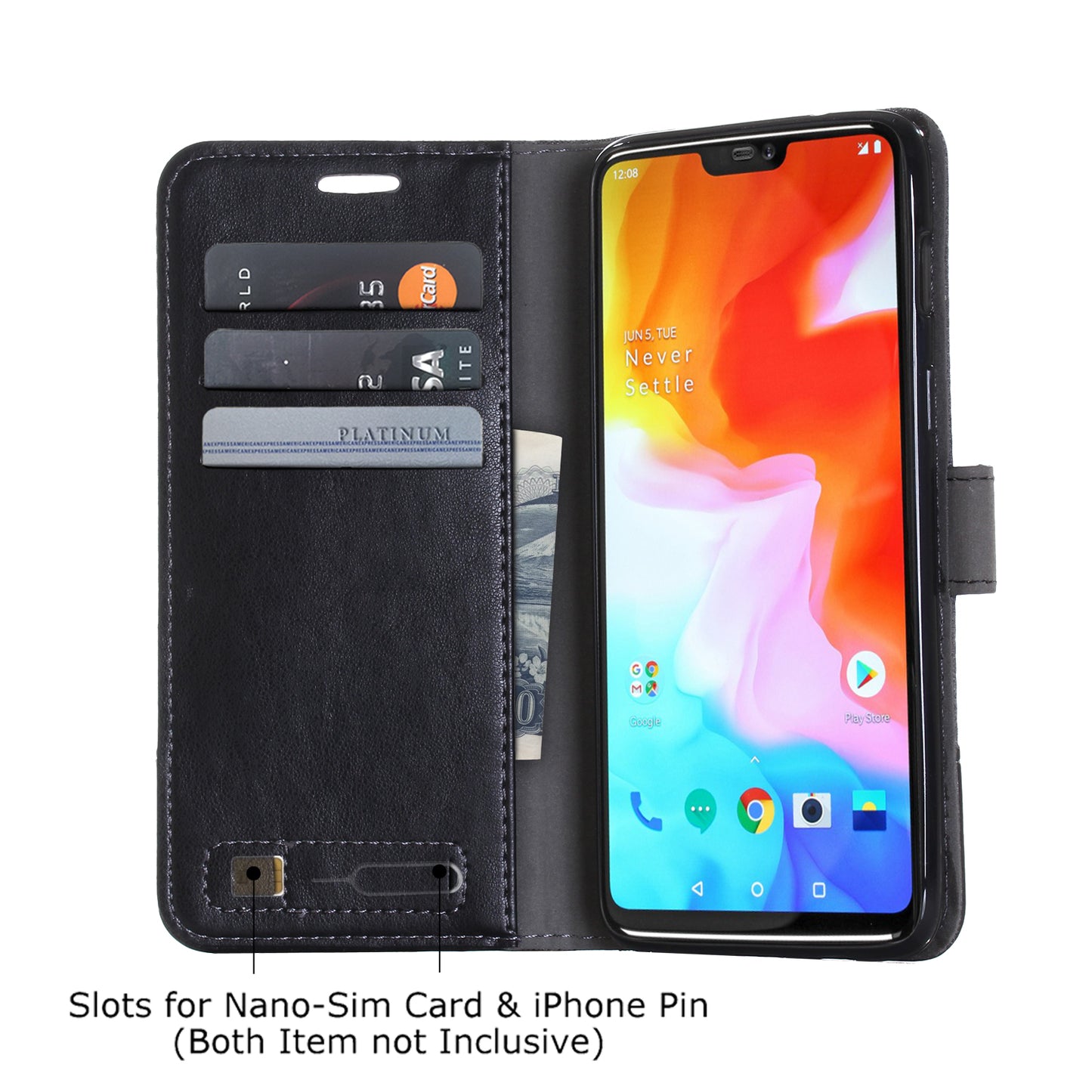 MUXMA PU Leather Canvas Splicing Wallet Stand Case for OnePlus 6