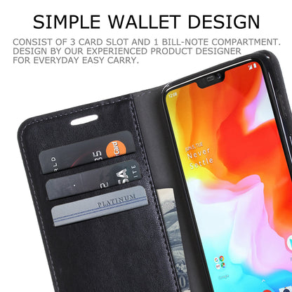 MUXMA PU Leather Canvas Splicing Wallet Stand Case for OnePlus 6