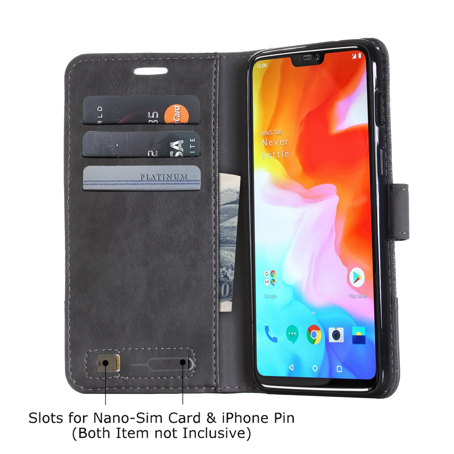 MUXMA PU Leather Canvas Splicing Wallet Stand Case for OnePlus 6