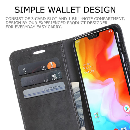 MUXMA PU Leather Canvas Splicing Wallet Stand Case for OnePlus 6