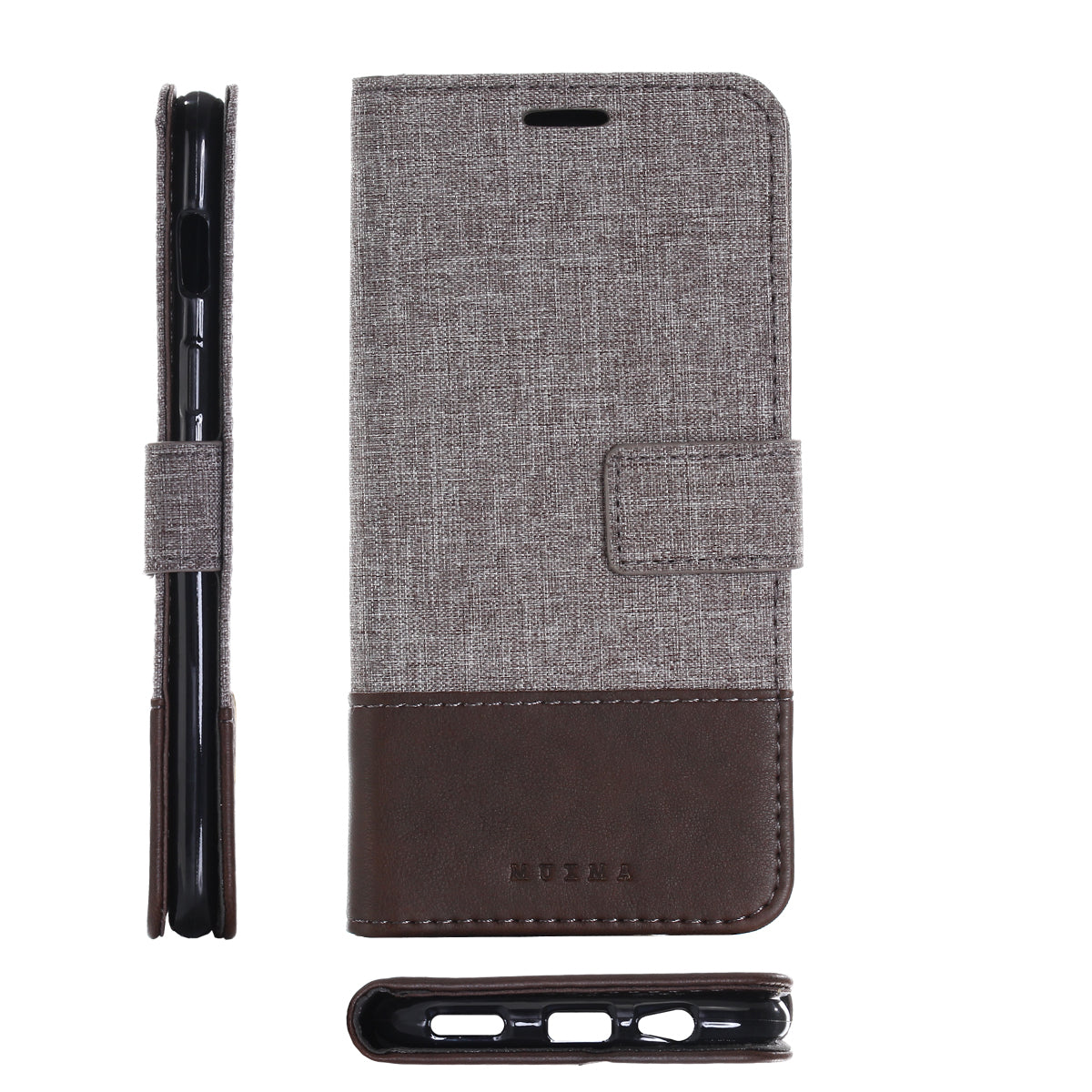 MUXMA PU Leather Canvas Splicing Wallet Stand Case for OnePlus 6