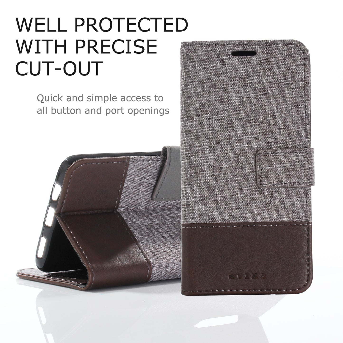 MUXMA PU Leather Canvas Splicing Wallet Stand Case for OnePlus 6