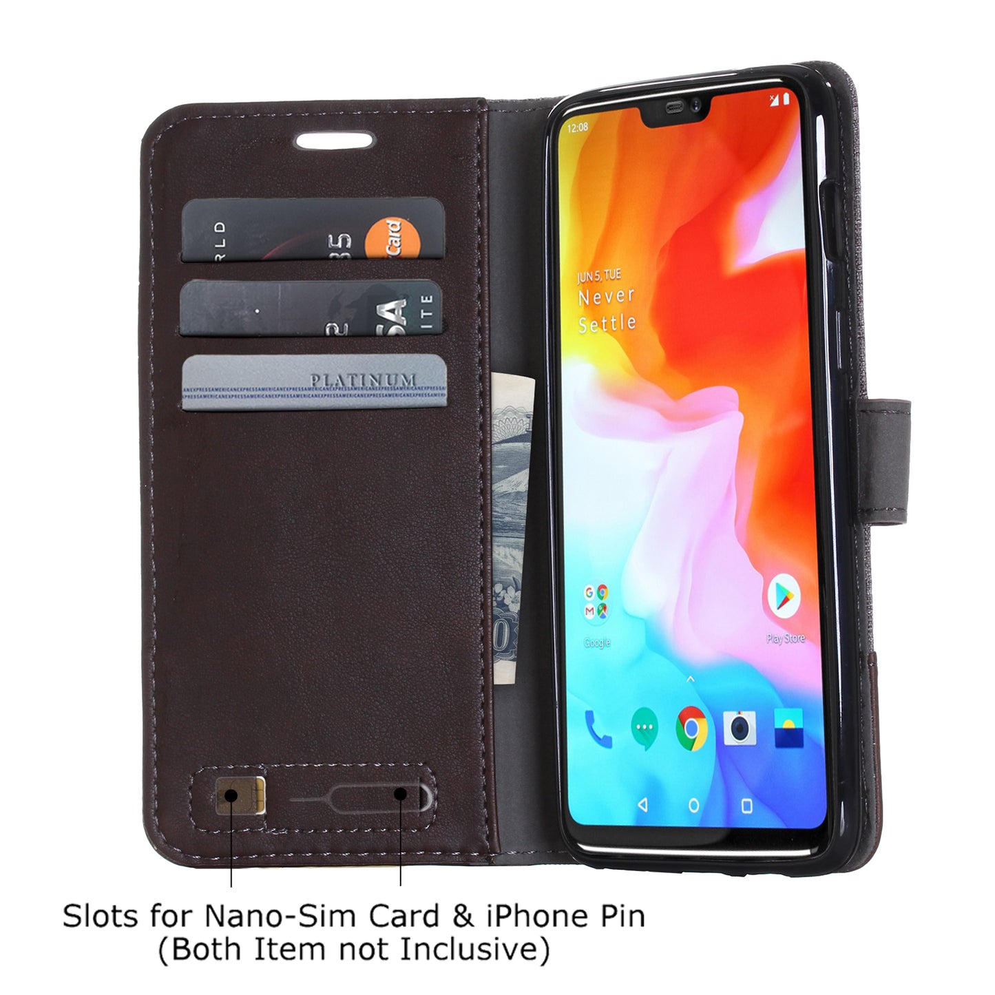 MUXMA PU Leather Canvas Splicing Wallet Stand Case for OnePlus 6