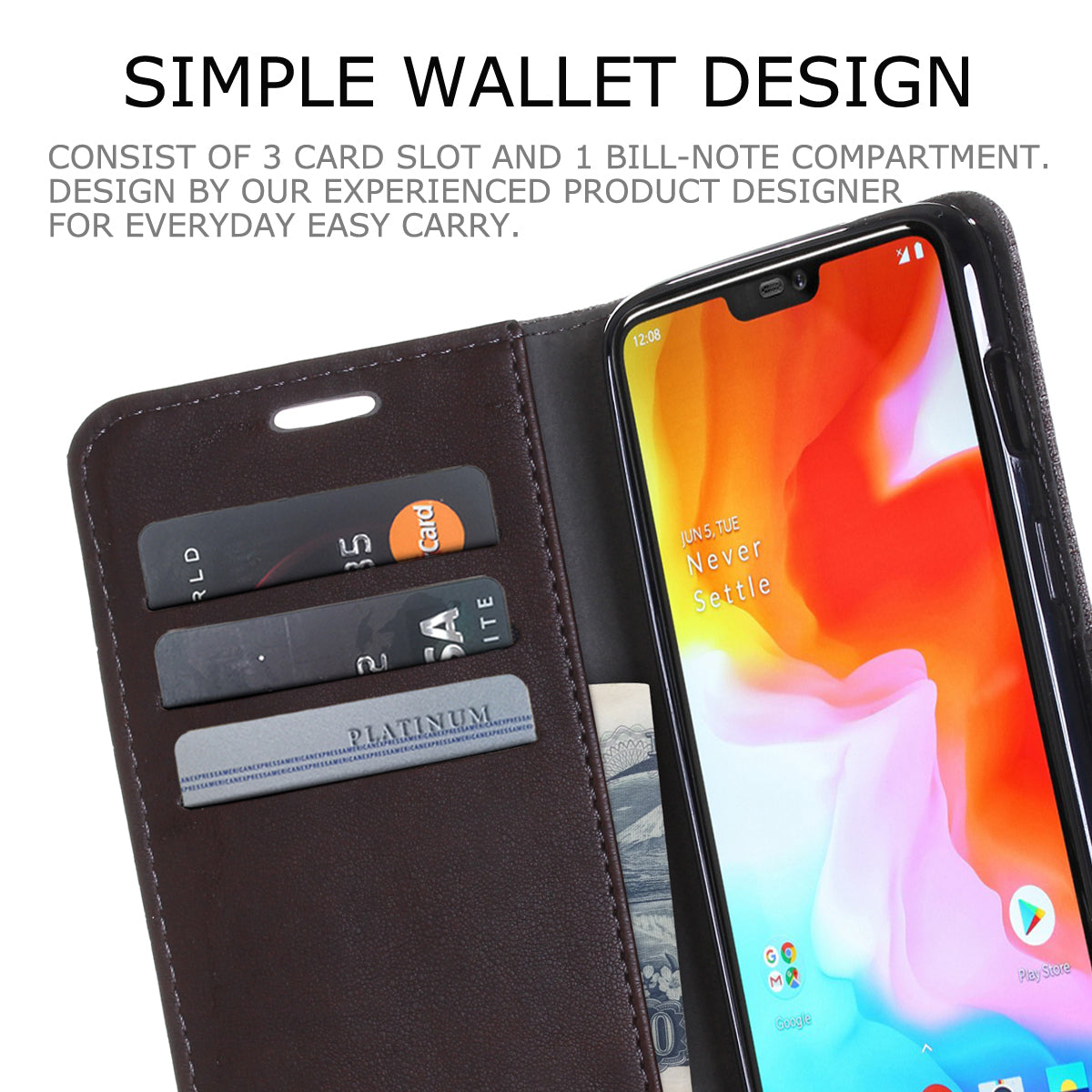 MUXMA PU Leather Canvas Splicing Wallet Stand Case for OnePlus 6