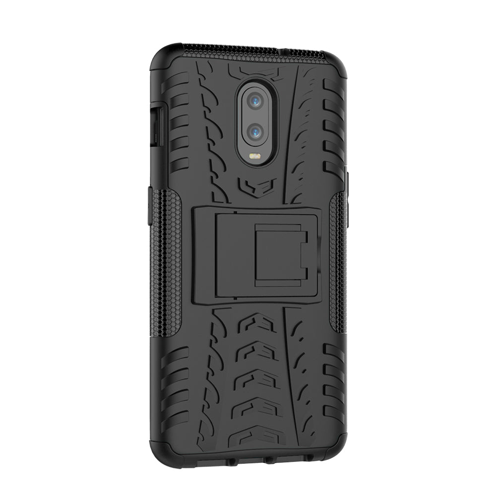 2-in-1 Tyre Pattern PC + TPU Hybrid Mobile Phone Case with Kickstand for OnePlus 6T