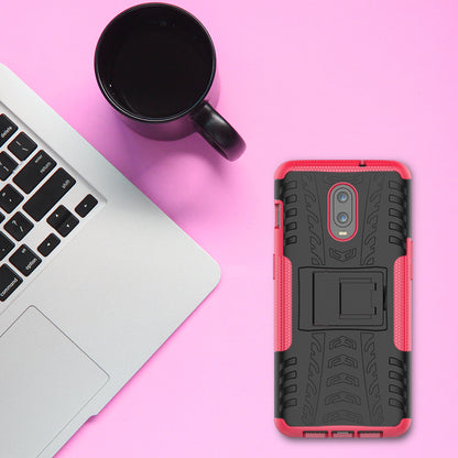 2-in-1 Tyre Pattern PC + TPU Hybrid Mobile Phone Case with Kickstand for OnePlus 6T