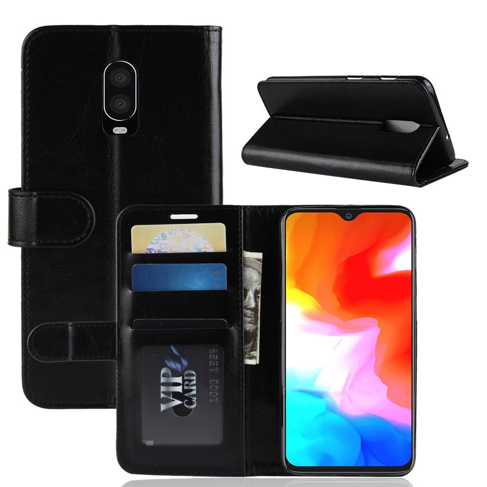 Crazy Horse Magnetic Stand Wallet Leather Mobile Phone Case for OnePlus 6T