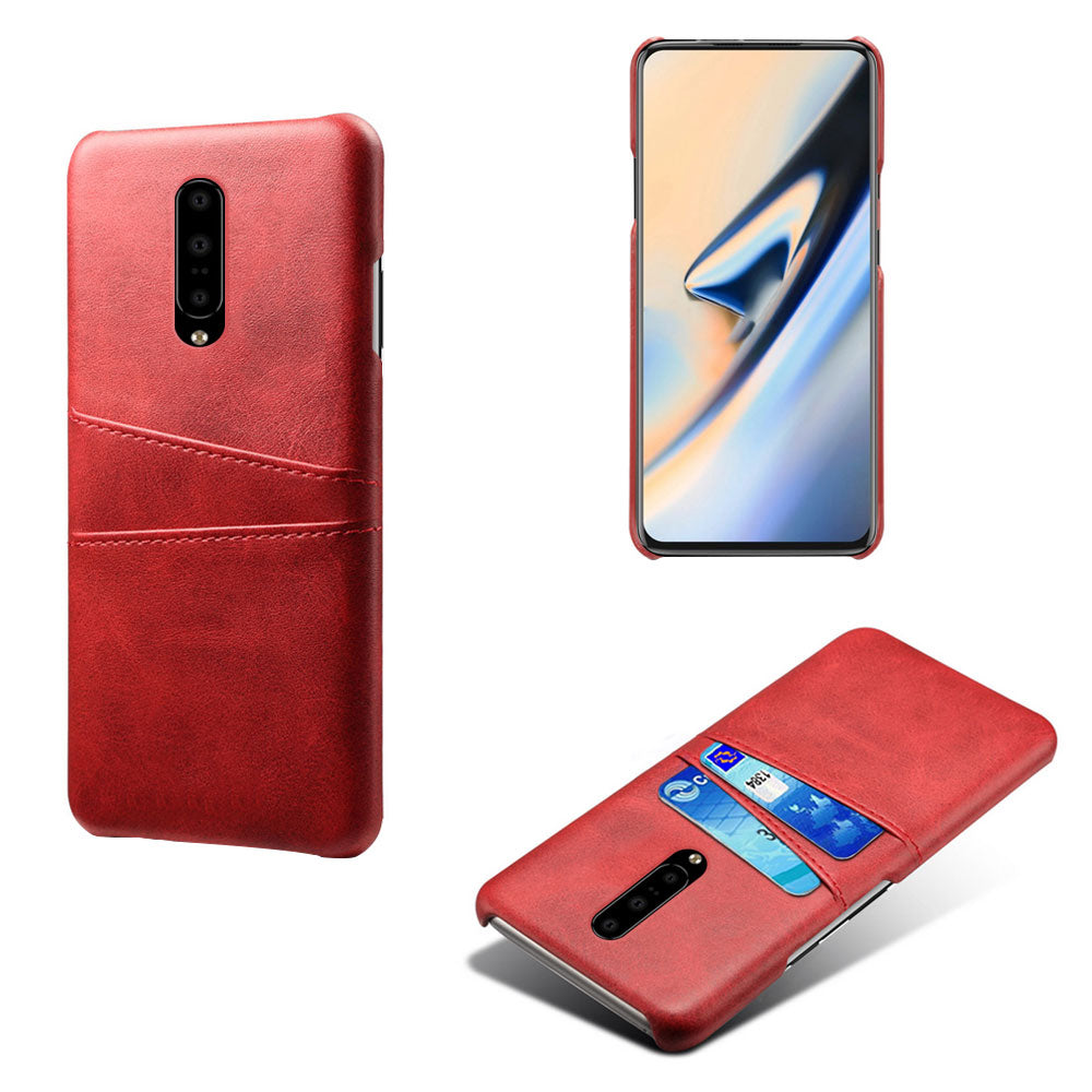 Double Card Slots PU Leather Coated PC Cell Phone Case for OnePlus 7 Pro