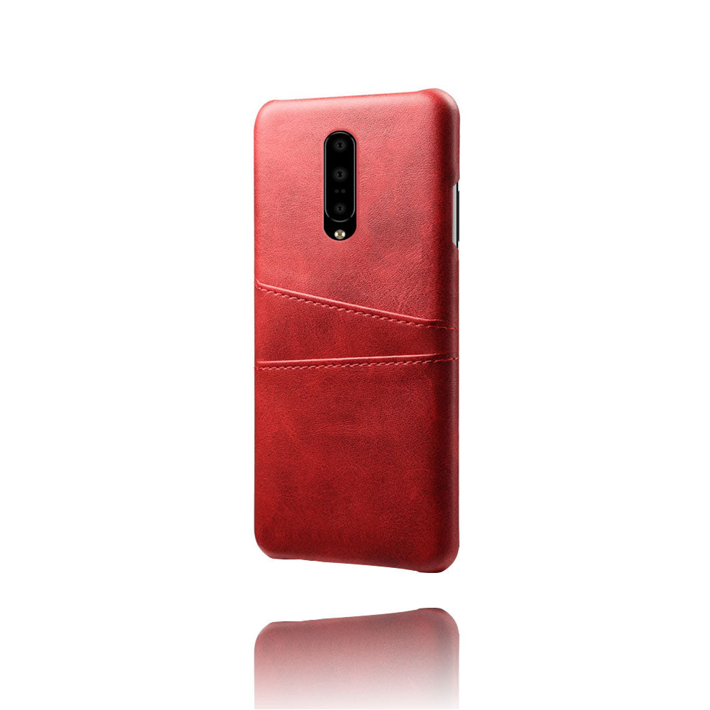 Double Card Slots PU Leather Coated PC Cell Phone Case for OnePlus 7 Pro