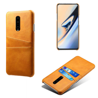 Double Card Slots PU Leather Coated PC Cell Phone Case for OnePlus 7 Pro