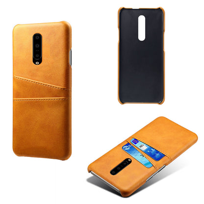 Double Card Slots PU Leather Coated PC Cell Phone Case for OnePlus 7 Pro