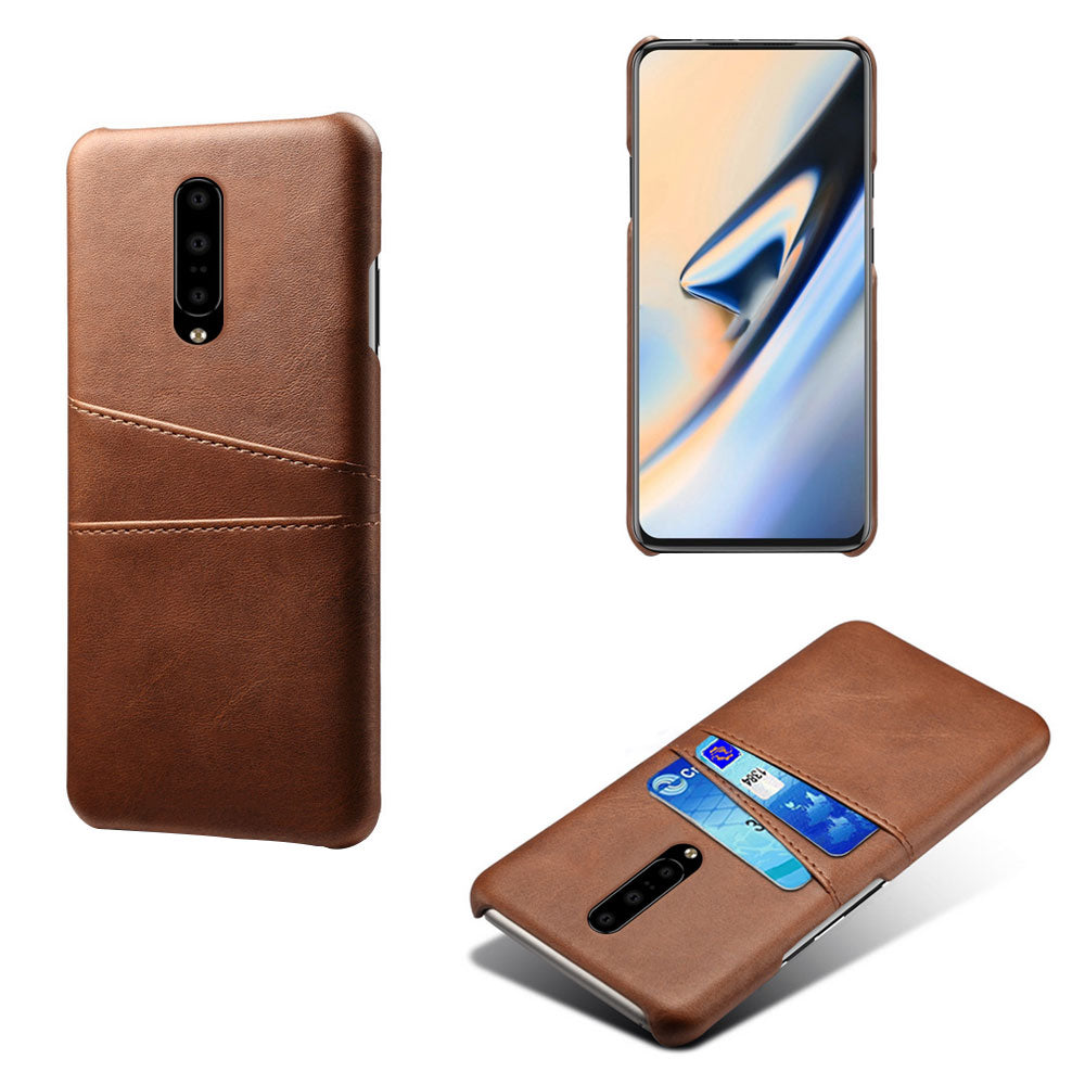 Double Card Slots PU Leather Coated PC Cell Phone Case for OnePlus 7 Pro