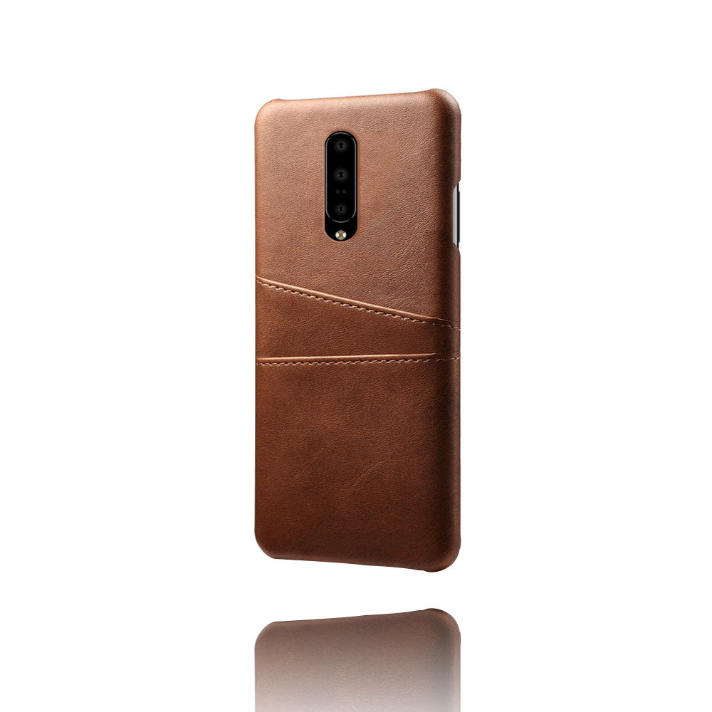 Double Card Slots PU Leather Coated PC Cell Phone Case for OnePlus 7 Pro