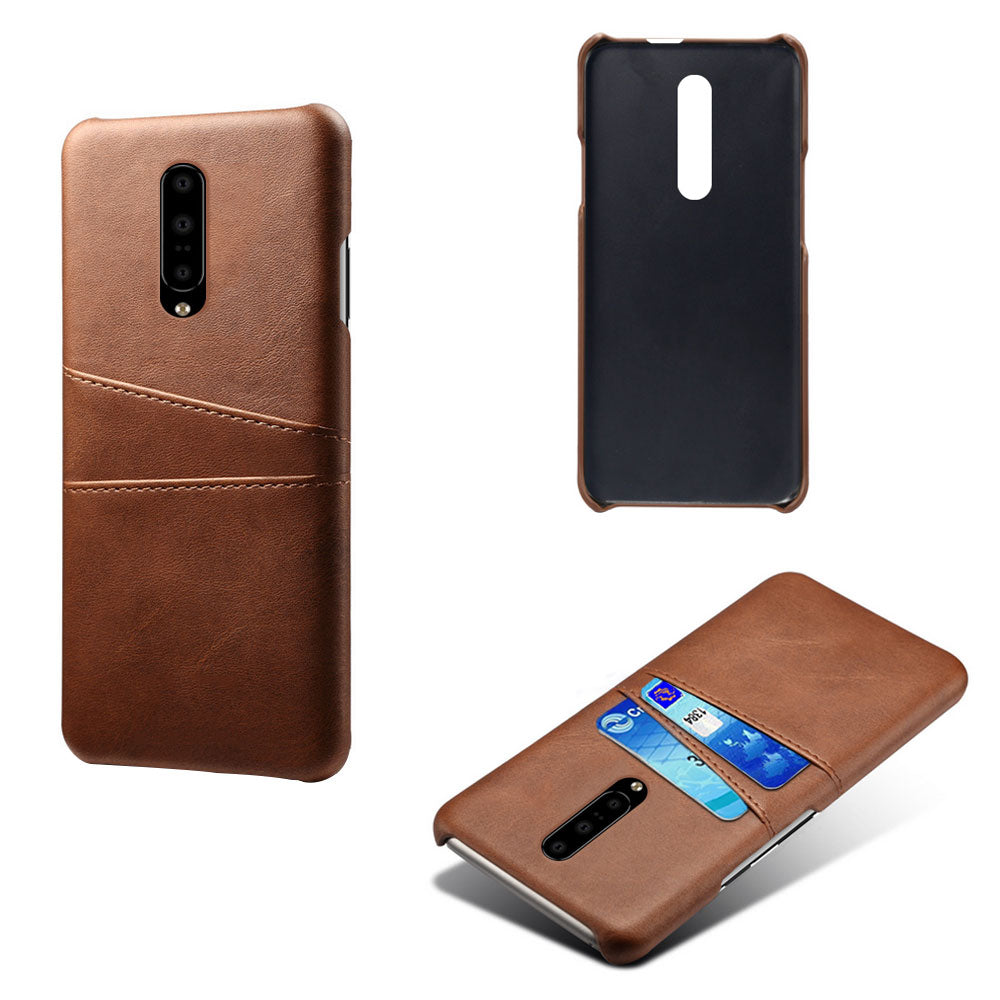 Double Card Slots PU Leather Coated PC Cell Phone Case for OnePlus 7 Pro