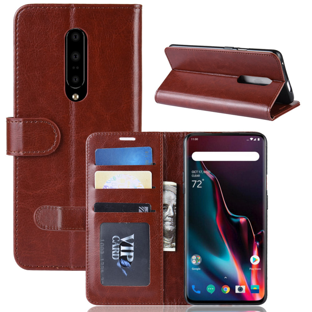 For OnePlus 7 Pro Crazy Horse Wallet Stand Leather Cell Phone Cover