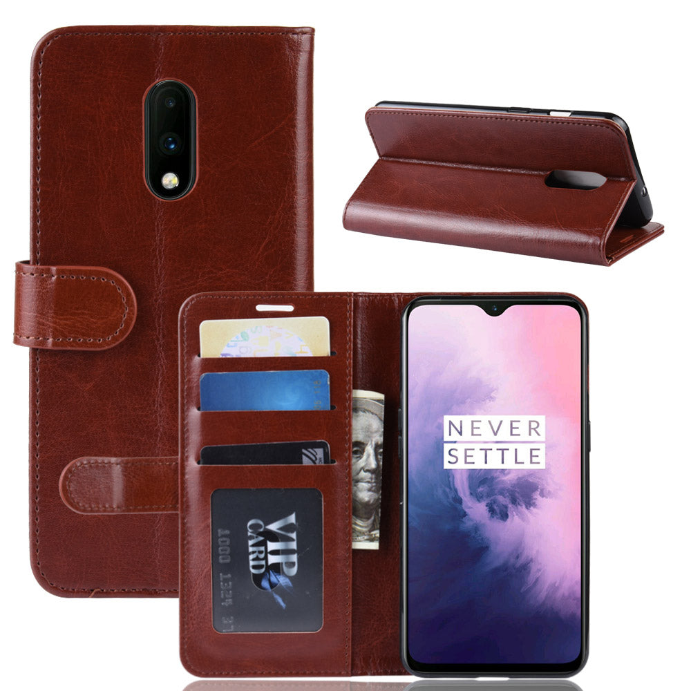 Crazy Horse PU Leather Stand Wallet Flip Casing for OnePlus 7