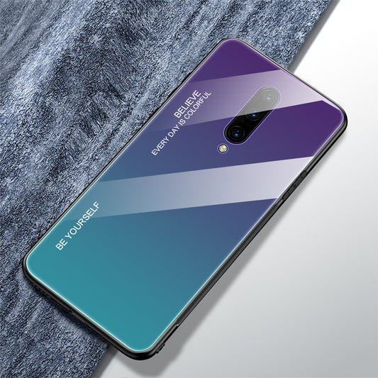 Anti-fingerprint Gradient Color Tempered Glass + PC + TPU Hybrid Case for OnePlus 7 Pro