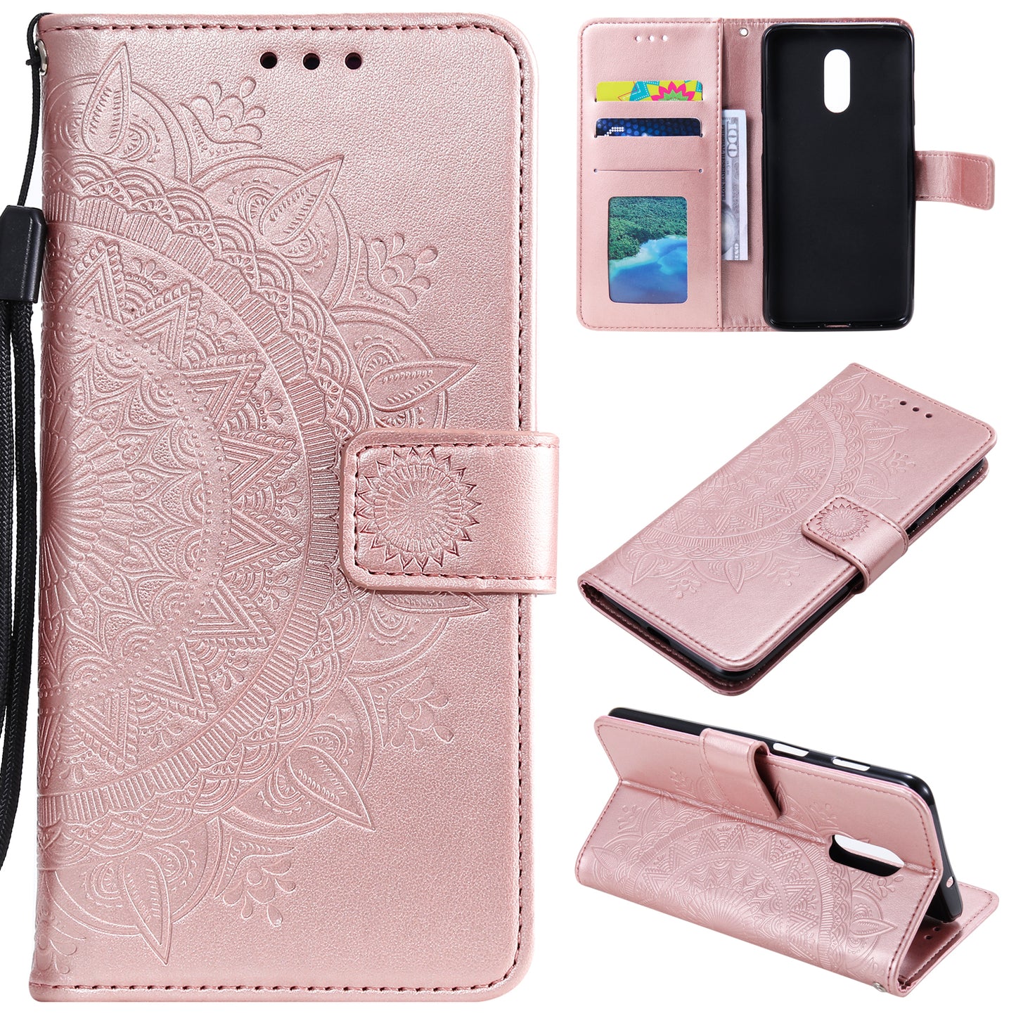 Imprint Flower Leather Wallet Case for OnePlus 7