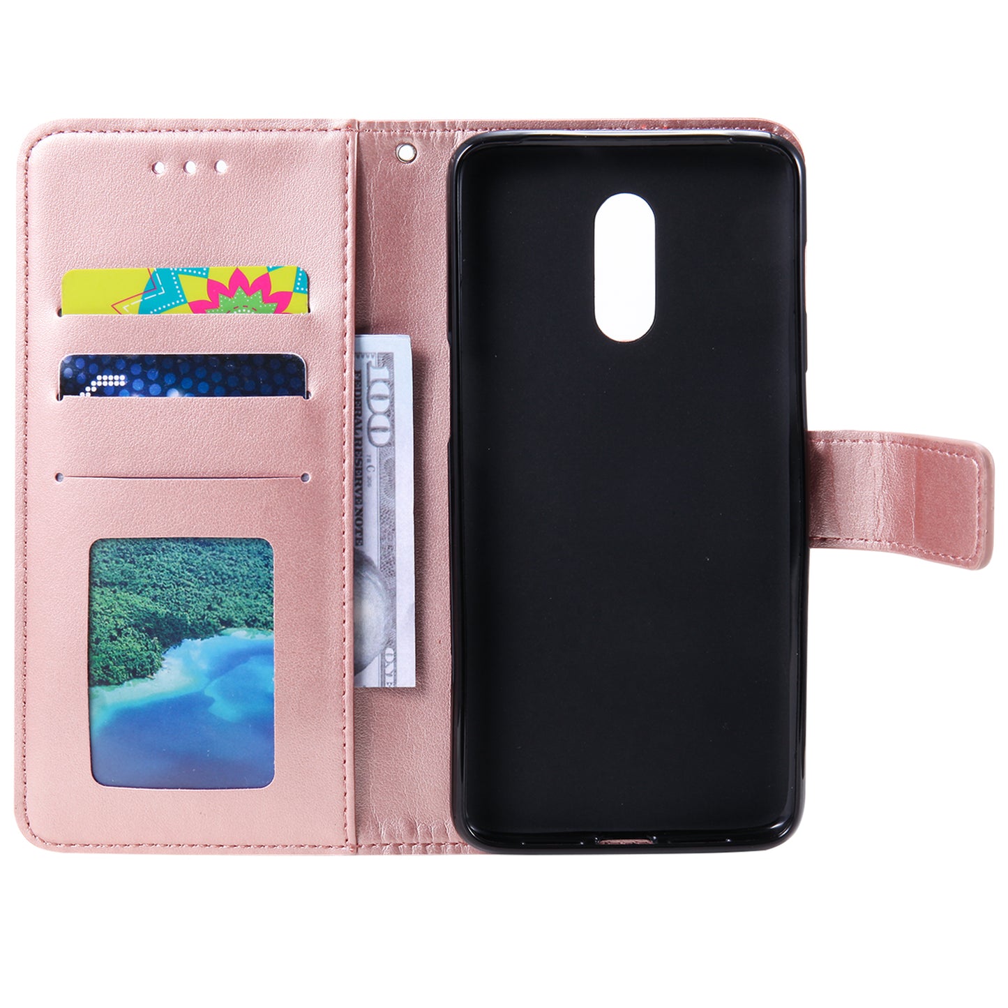 Imprint Flower Leather Wallet Case for OnePlus 7