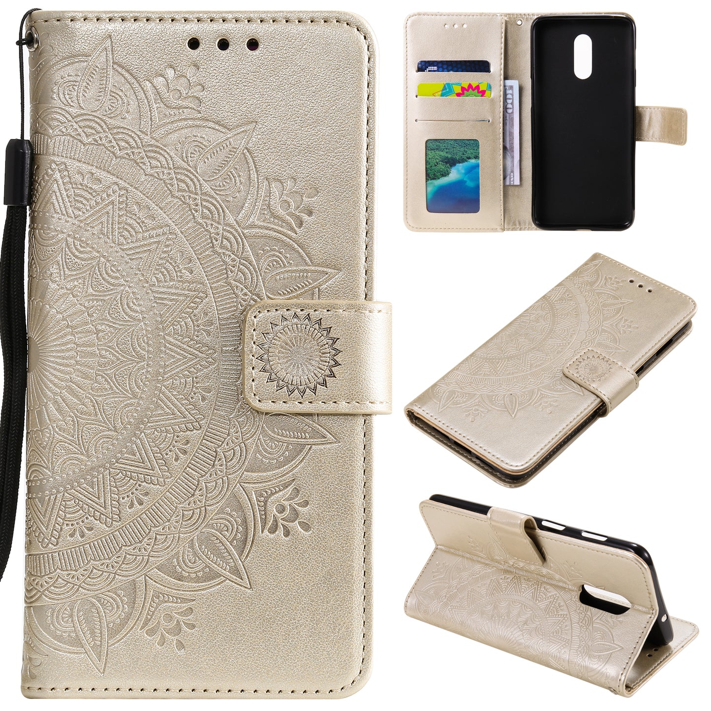 Imprint Flower Leather Wallet Case for OnePlus 7