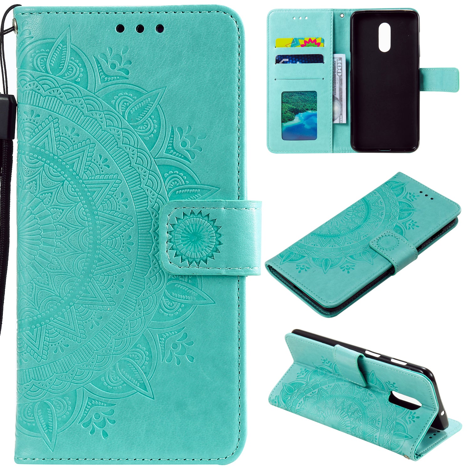 Imprint Flower Leather Wallet Case for OnePlus 7