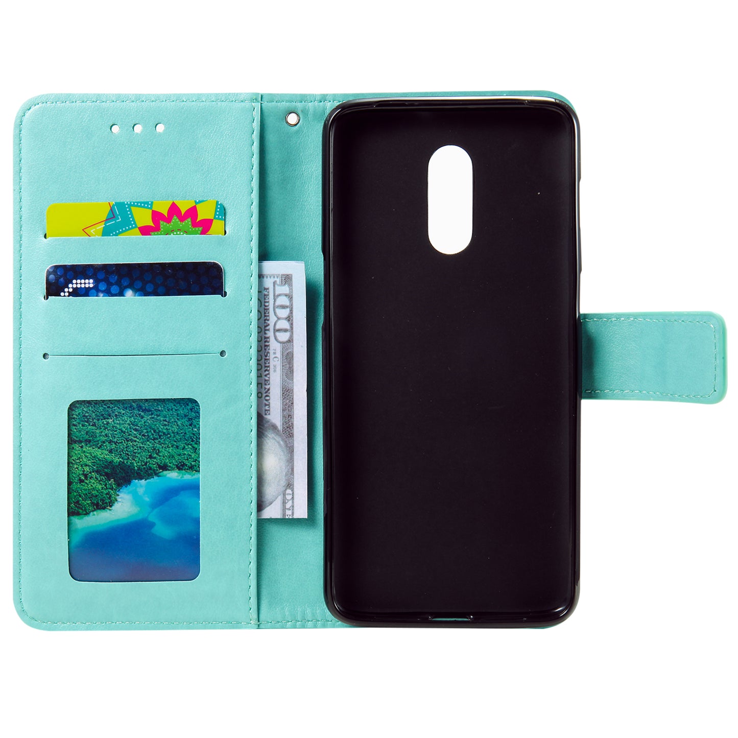 Imprint Flower Leather Wallet Case for OnePlus 7