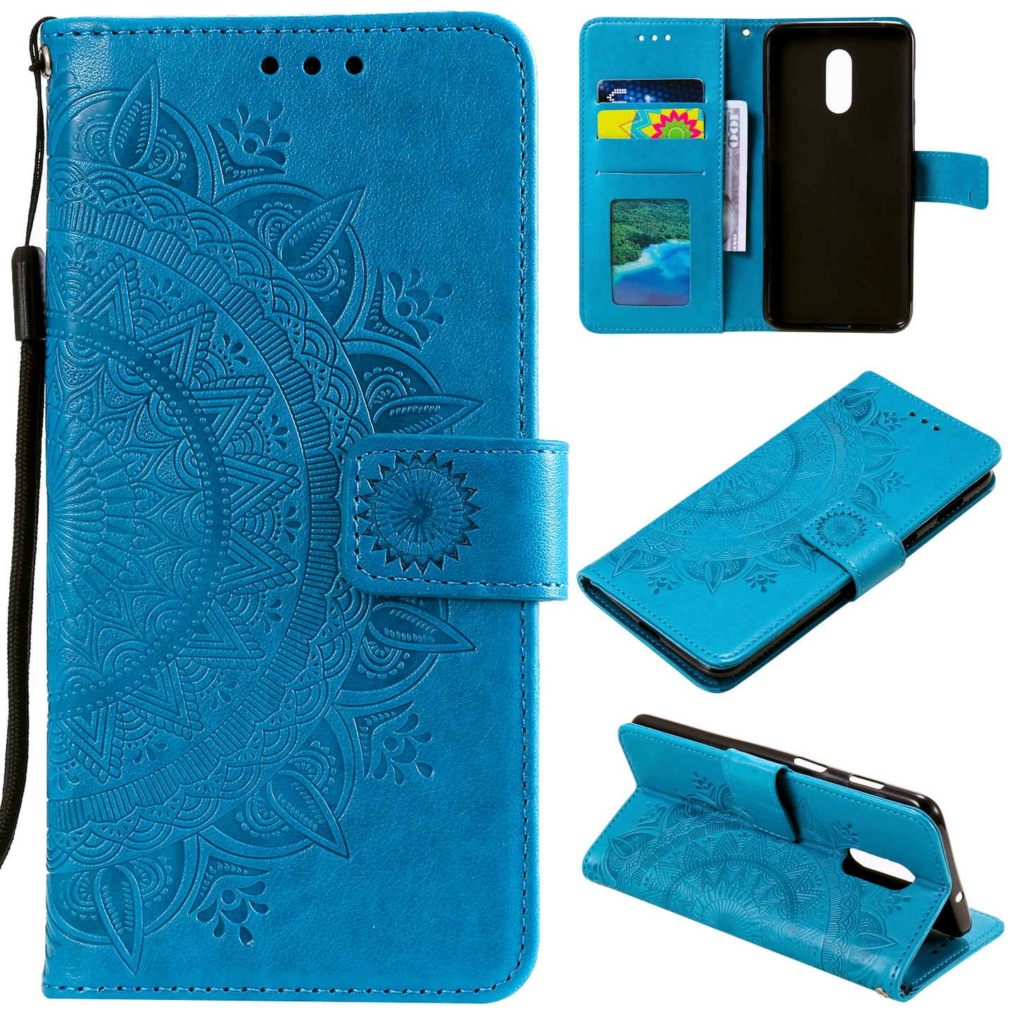 Imprint Flower Leather Wallet Case for OnePlus 7