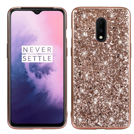 Shiny Sequins Electroplating TPU Frame+PC Phone Protective Case Cover for OnePlus 7