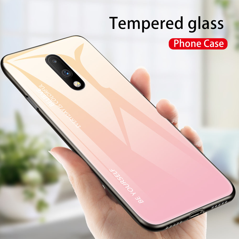 Gradient Color Glass + TPU Hybrid Case for OnePlus 7