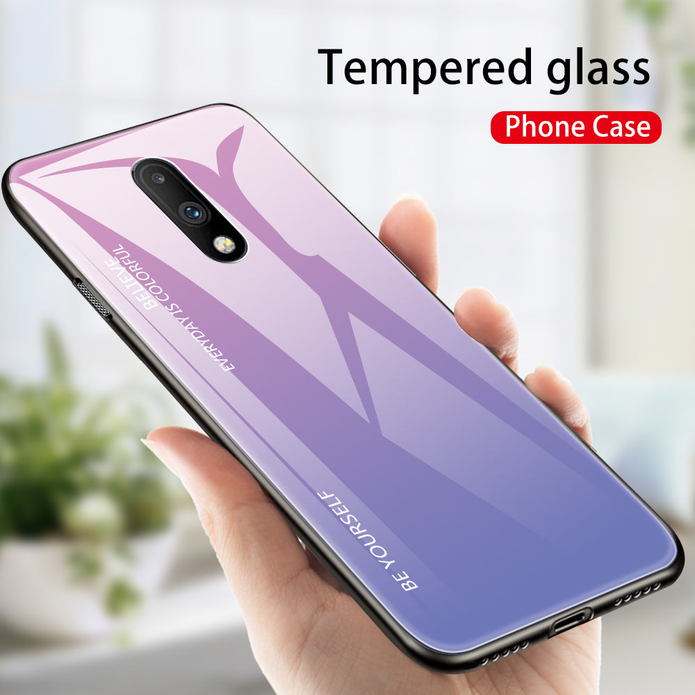 Gradient Color Glass + TPU Hybrid Case for OnePlus 7