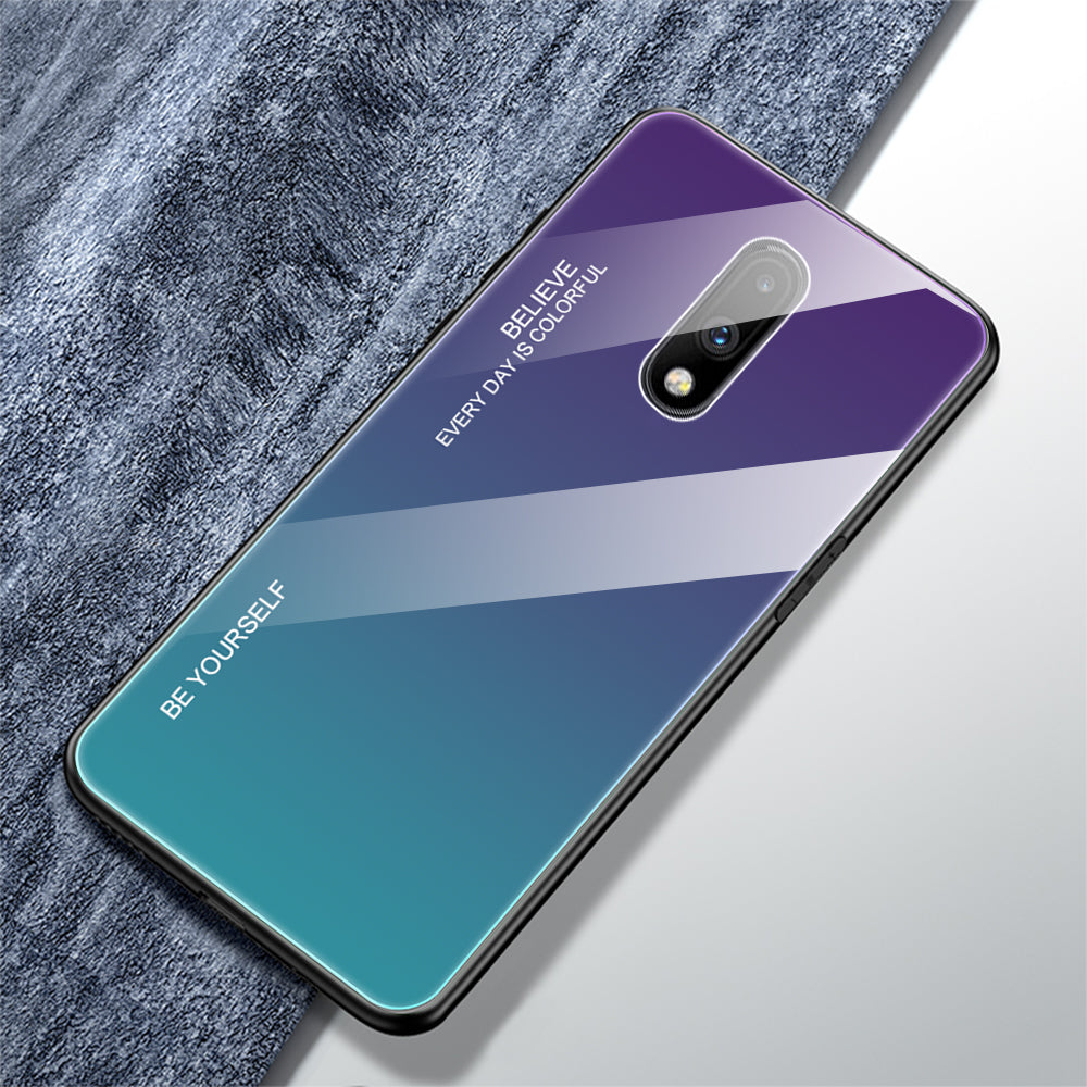 Gradient Color Glass + TPU Hybrid Case for OnePlus 7