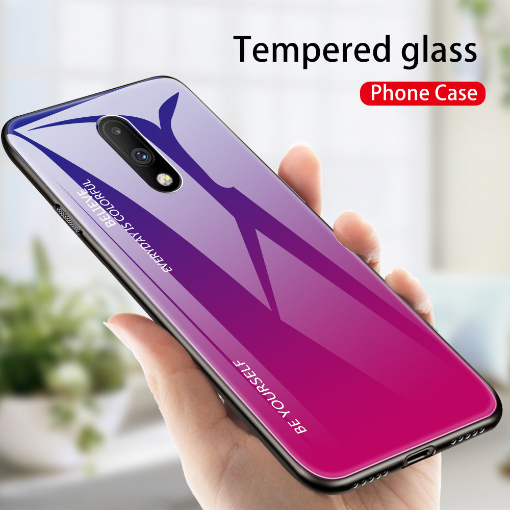 Gradient Color Glass + TPU Hybrid Case for OnePlus 7