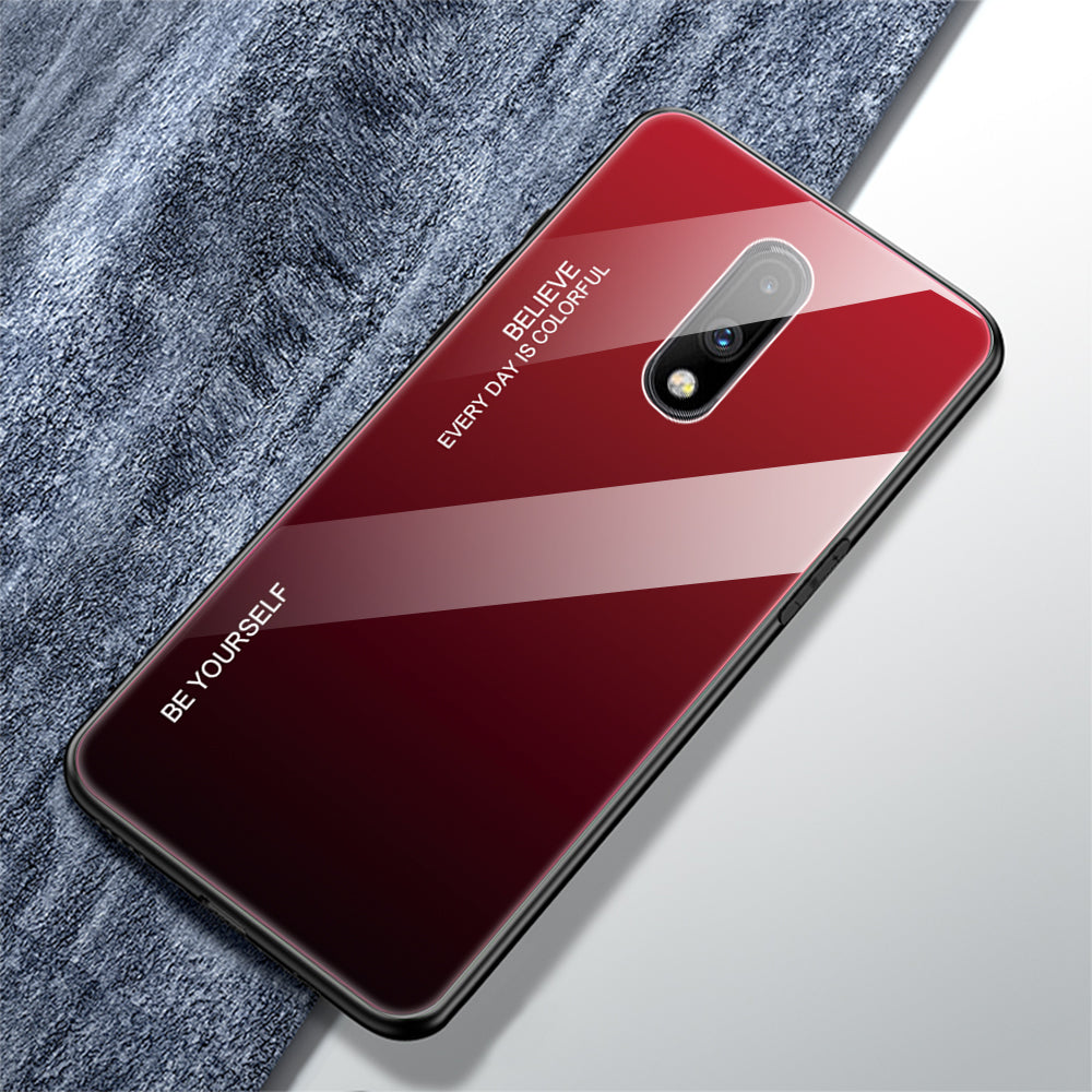 Gradient Color Glass + TPU Hybrid Case for OnePlus 7