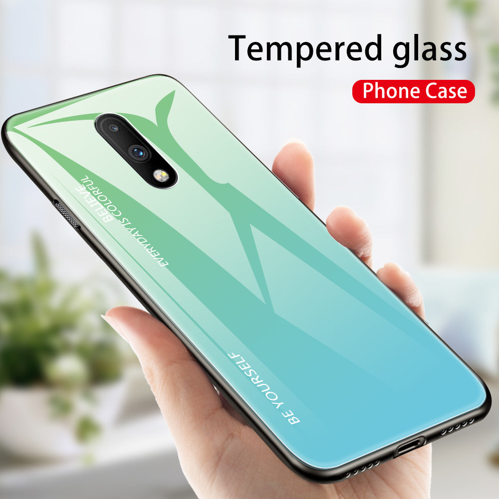 Gradient Color Glass + TPU Hybrid Case for OnePlus 7