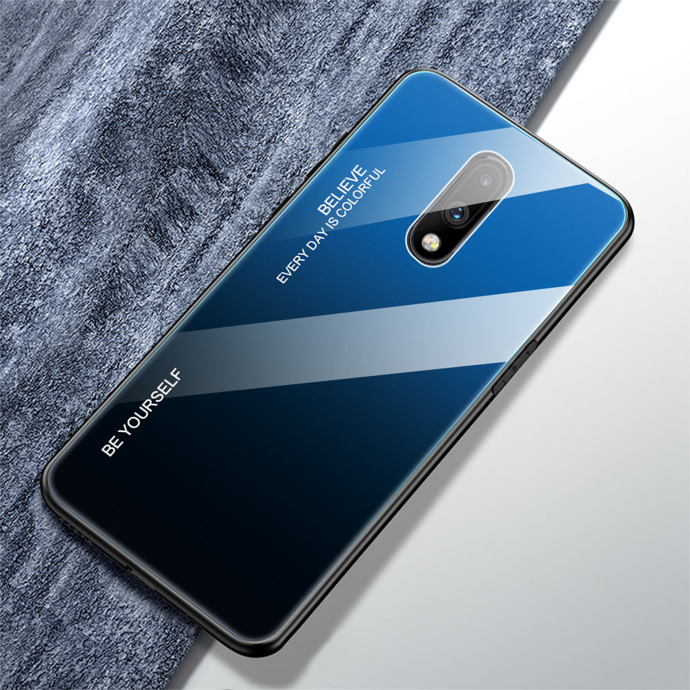 Gradient Color Glass + TPU Hybrid Case for OnePlus 7