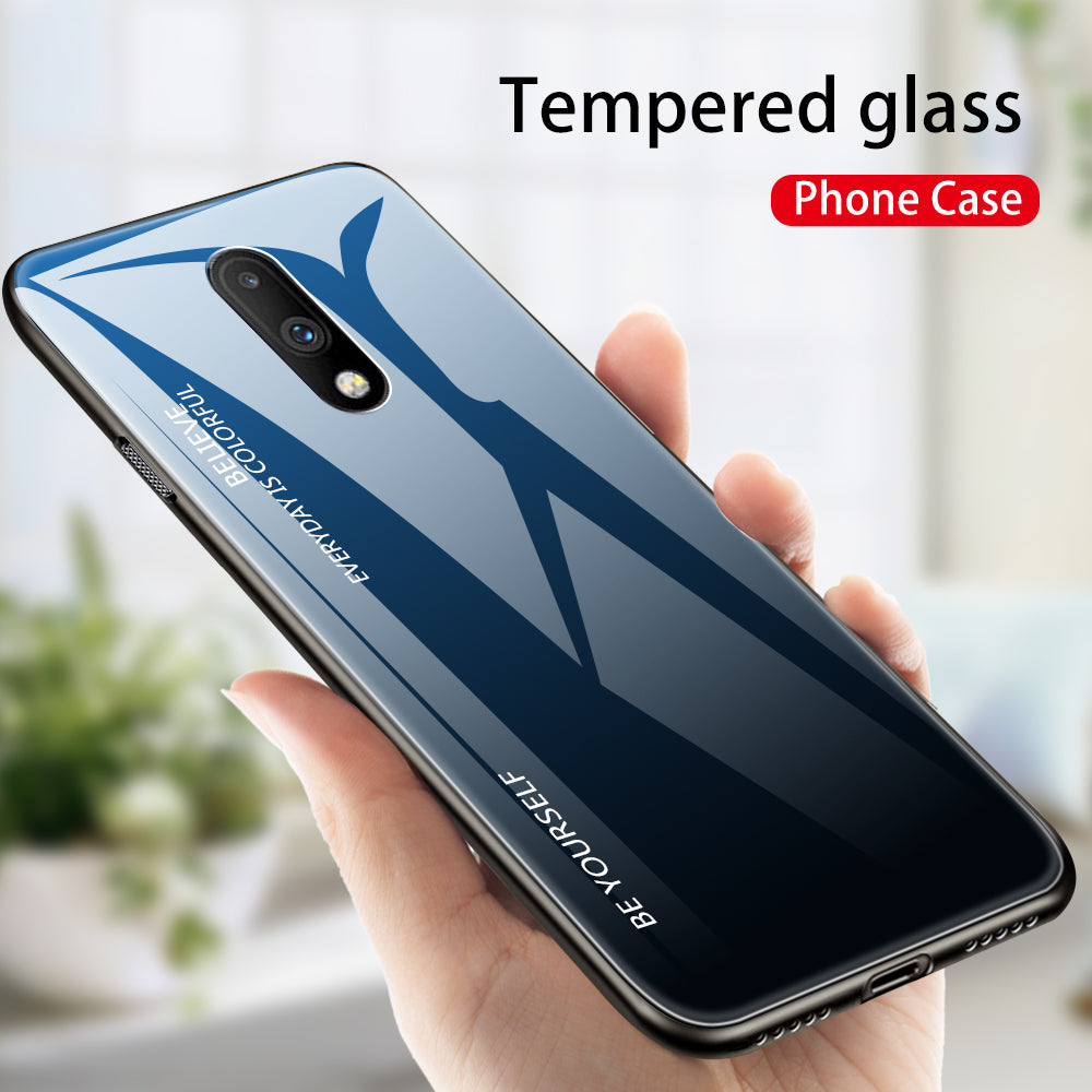 Gradient Color Glass + TPU Hybrid Case for OnePlus 7