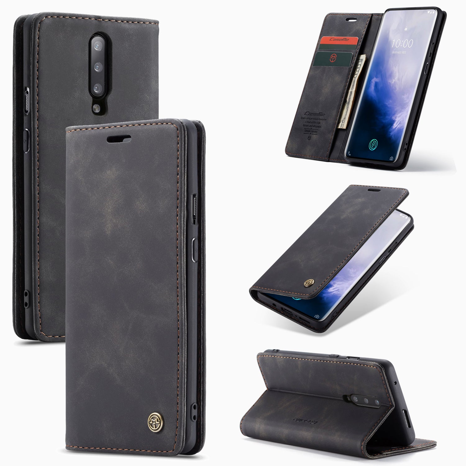 CASEME 013 Series for OnePlus 7 Pro Auto-absorbed Wallet Stand PU Leather Phone Cover