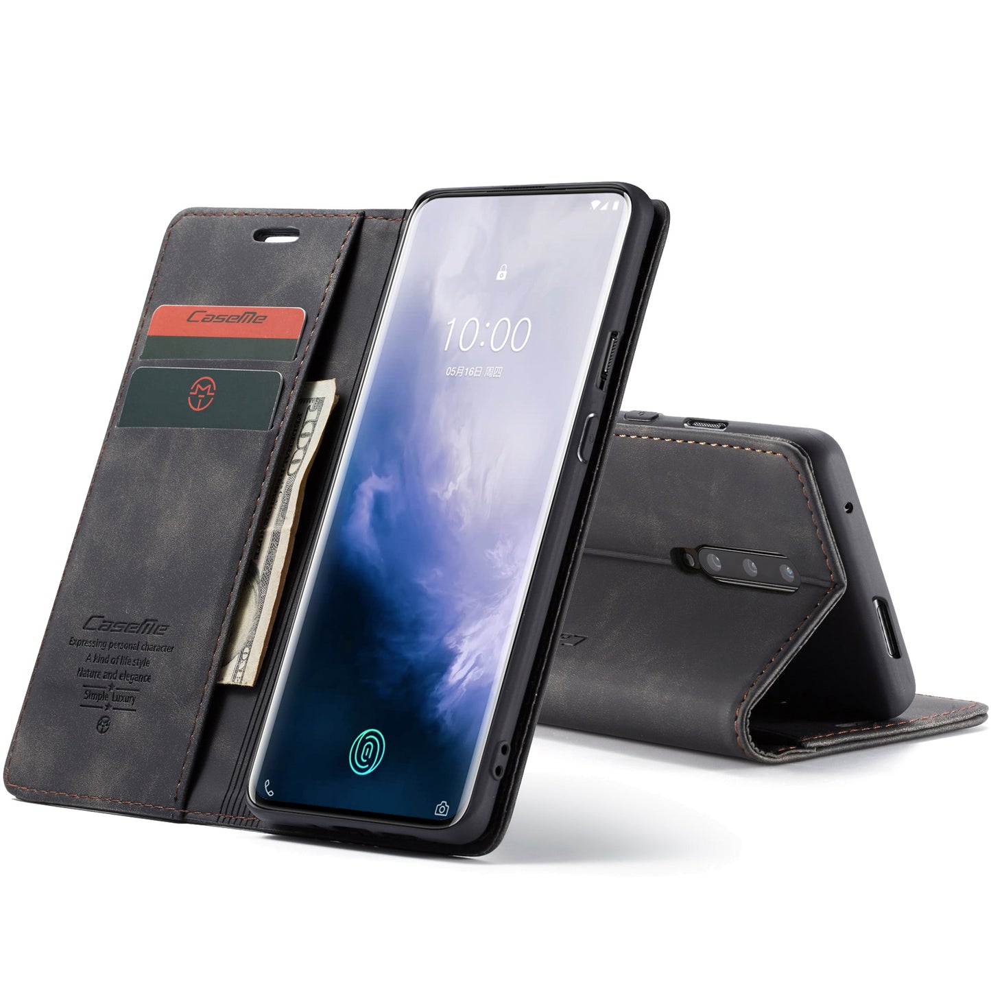 CASEME 013 Series for OnePlus 7 Pro Auto-absorbed Wallet Stand PU Leather Phone Cover