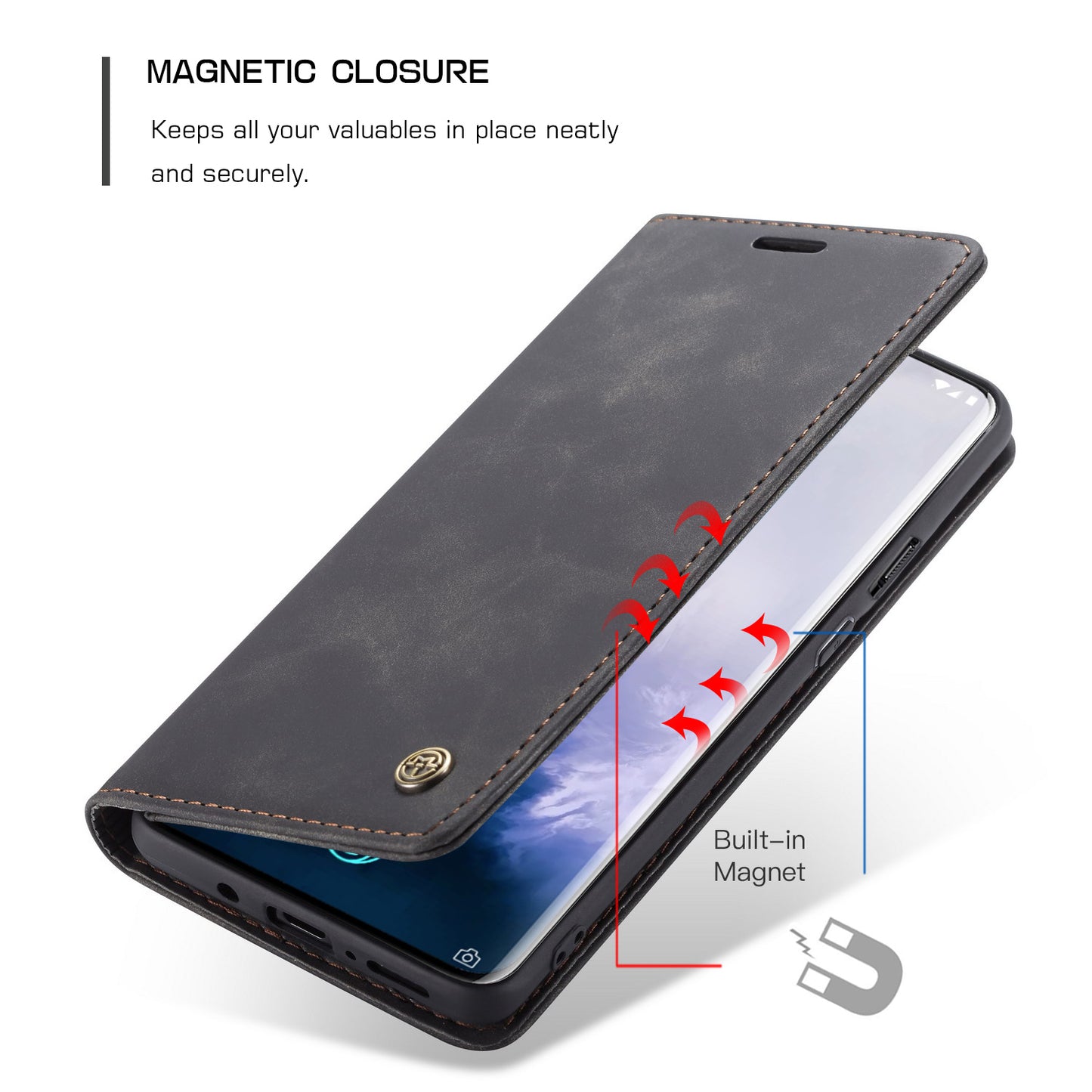 CASEME 013 Series for OnePlus 7 Pro Auto-absorbed Wallet Stand PU Leather Phone Cover