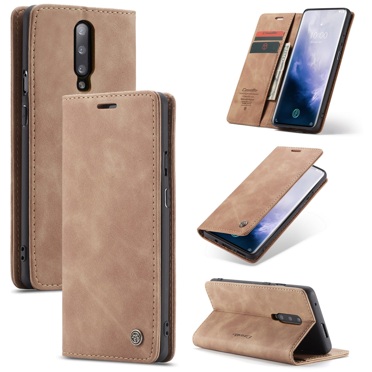 CASEME 013 Series for OnePlus 7 Pro Auto-absorbed Wallet Stand PU Leather Phone Cover