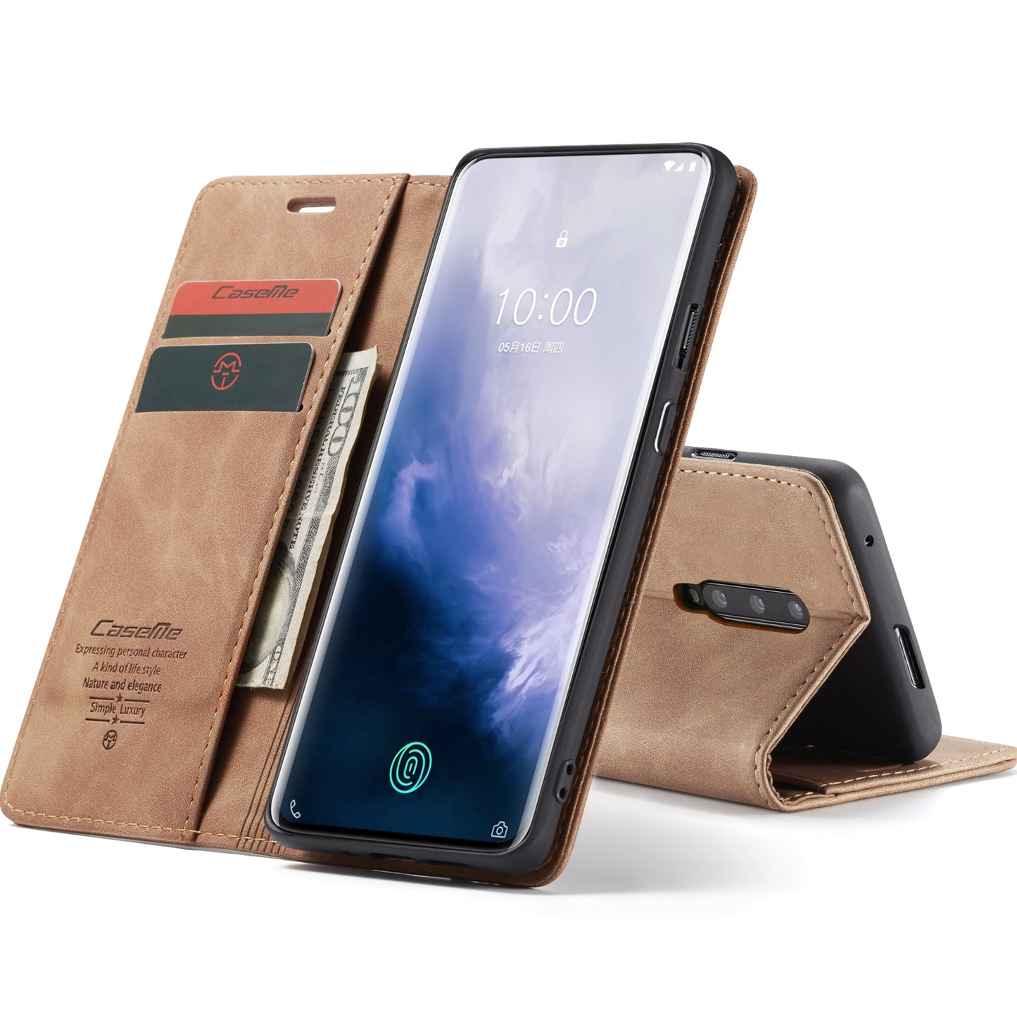 CASEME 013 Series for OnePlus 7 Pro Auto-absorbed Wallet Stand PU Leather Phone Cover