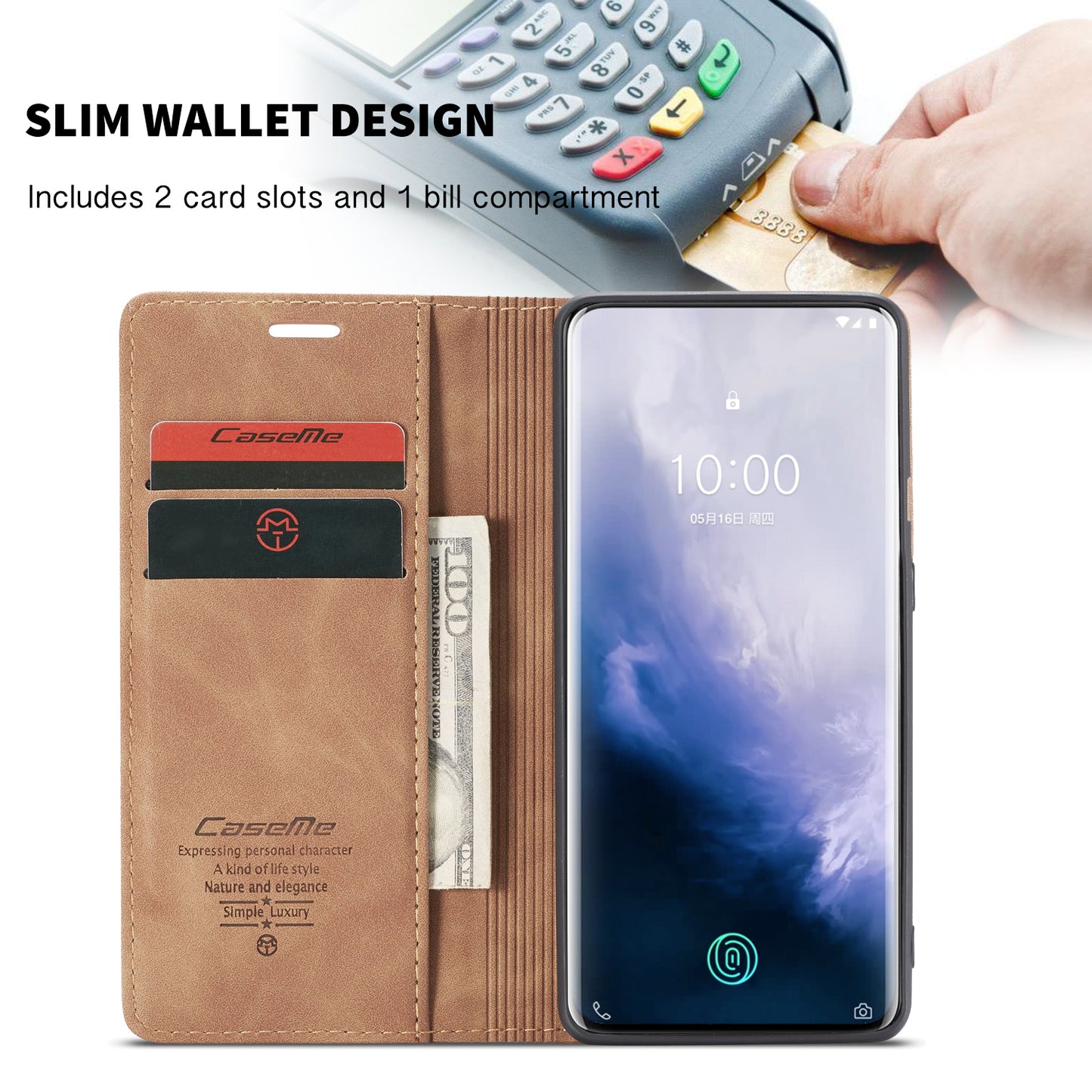 CASEME 013 Series for OnePlus 7 Pro Auto-absorbed Wallet Stand PU Leather Phone Cover