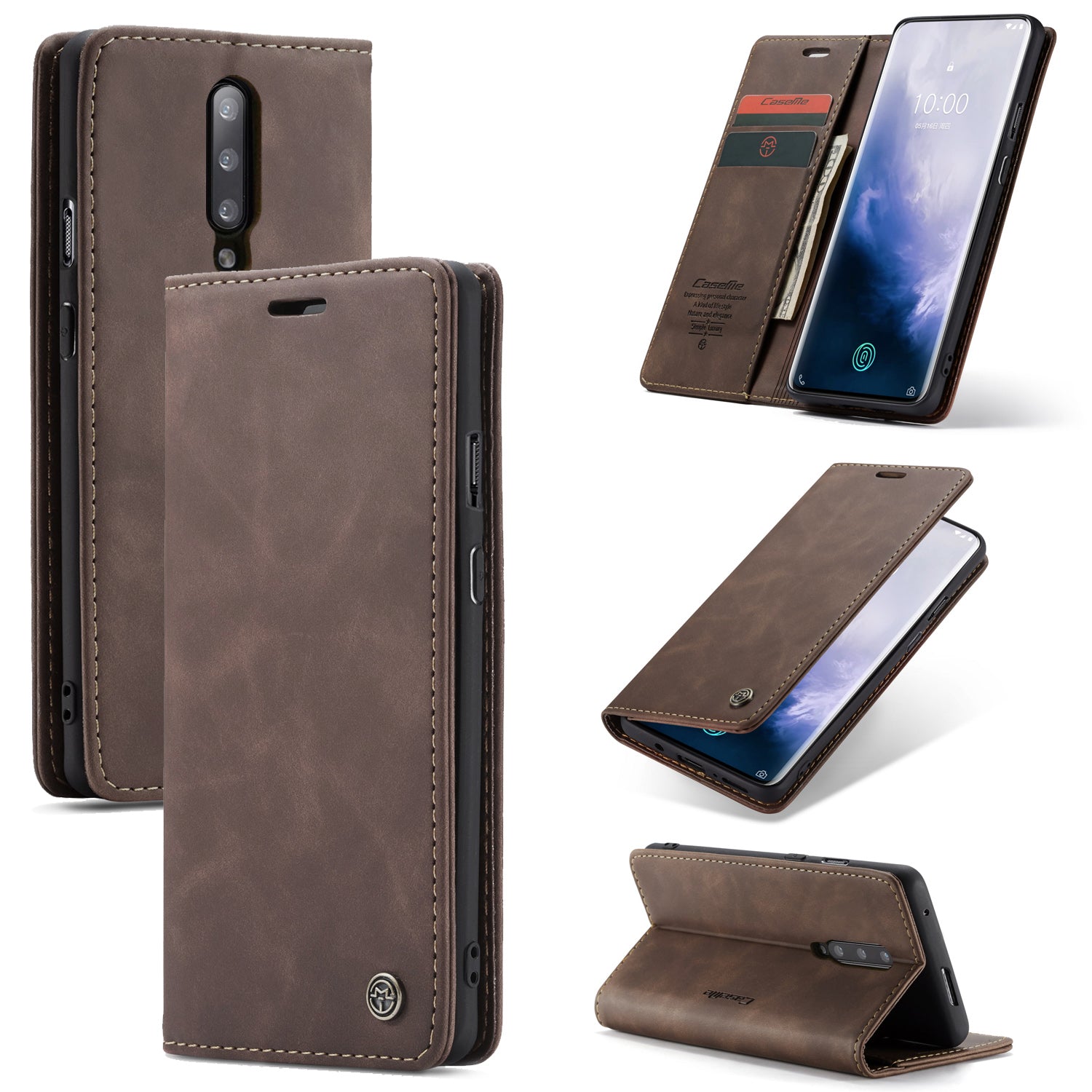 CASEME 013 Series for OnePlus 7 Pro Auto-absorbed Wallet Stand PU Leather Phone Cover