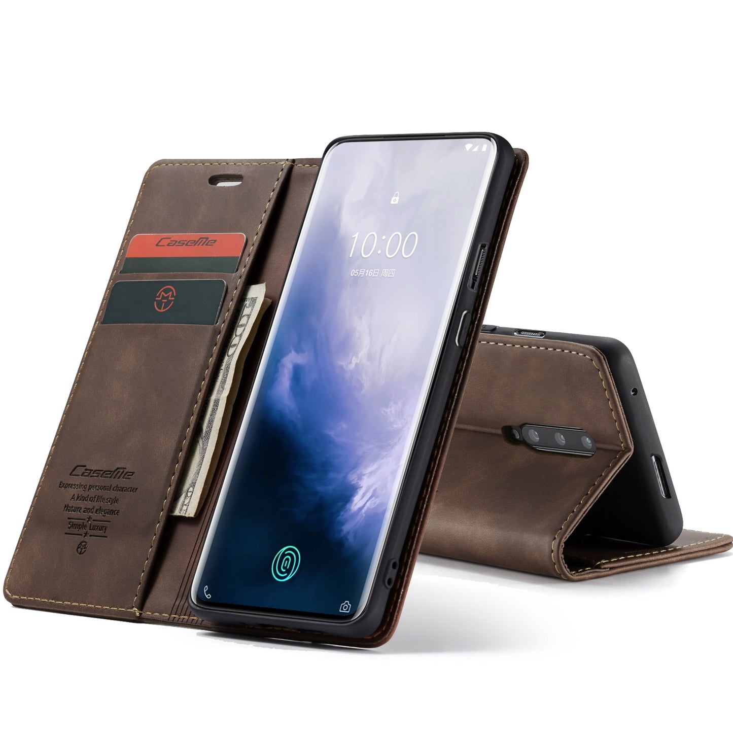 CASEME 013 Series for OnePlus 7 Pro Auto-absorbed Wallet Stand PU Leather Phone Cover